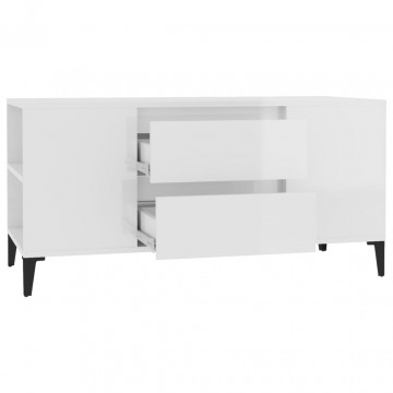 Comodă TV, alb extralucios, 102x44,5x50 cm, lemn prelucrat - Img 6