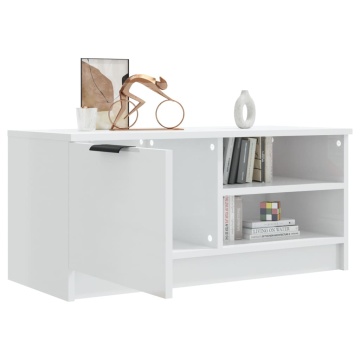 Comodă TV, alb extralucios, 80x35x36,5 cm, lemn prelucrat - Img 4