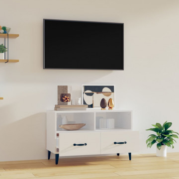 Comodă TV, alb extralucios, 80x36x50 cm, lemn prelucrat - Img 3