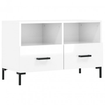 Comodă TV, alb extralucios, 80x36x50 cm, lemn prelucrat - Img 2