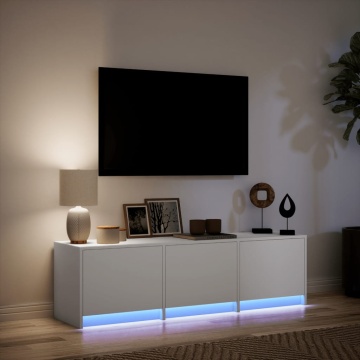 Comodă TV cu LED, alb, 140x34x40 cm, lemn prelucrat - Img 8