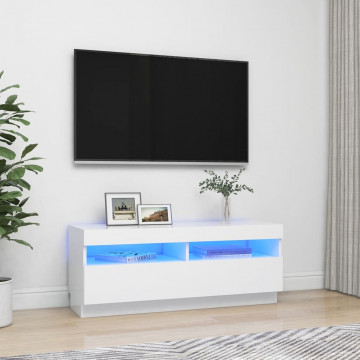 Comodă TV cu lumini LED, alb, 100x35x40 cm - Img 1