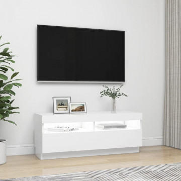 Comodă TV cu lumini LED, alb, 100x35x40 cm - Img 5