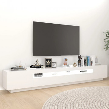 Comodă TV cu lumini LED, alb, 260x35x40 cm - Img 3