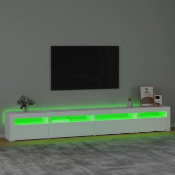Comodă TV cu lumini LED, alb, 270x35x40 cm - Img 4