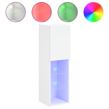 Comodă TV cu lumini LED, alb, 30,5x30x102 cm - Img 2