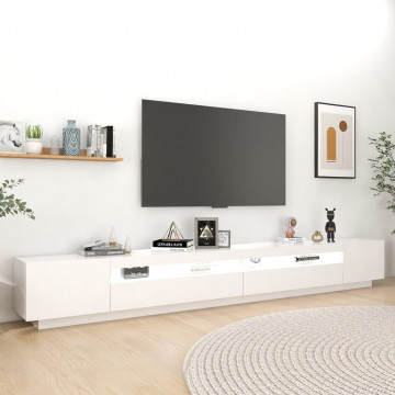 Comodă TV cu lumini LED, alb, 300x35x40cm - Img 3