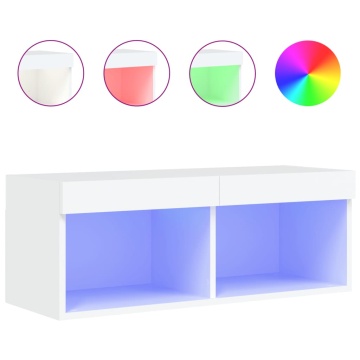Comodă TV cu lumini LED, alb, 80x30x30 cm - Img 2
