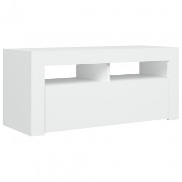 Comodă TV cu lumini LED, alb, 90x35x40 cm - Img 7