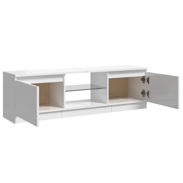 Comodă TV cu lumini LED, alb extralucios, 120x30x35,5 cm - Img 7