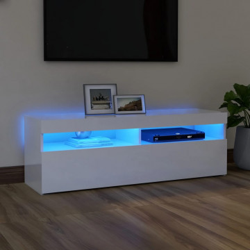 Comodă TV cu lumini LED, alb extralucios, 120x35x40 cm - Img 1