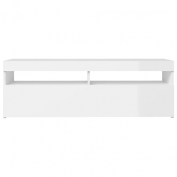 Comodă TV cu lumini LED, alb extralucios, 120x35x40 cm - Img 7