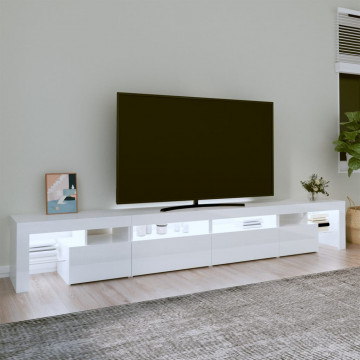 Comodă TV cu lumini LED, alb extralucios, 260x36,5x40cm - Img 3