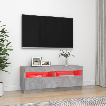 Comodă TV cu lumini LED, gri beton, 100x35x40 cm - Img 3