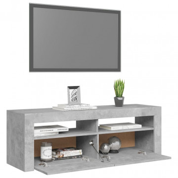 Comodă TV cu lumini LED, gri beton, 120x35x40 cm - Img 6