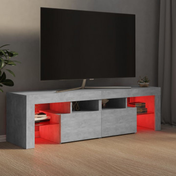 Comodă TV cu lumini LED, gri beton, 140x36,5x40 cm - Img 8