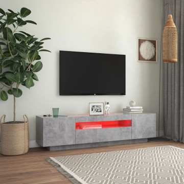 Comodă TV cu lumini LED, gri beton, 160x35x40 cm - Img 3