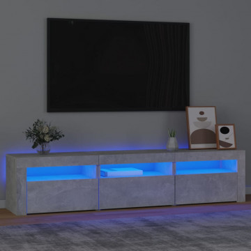Comodă TV cu lumini LED, gri beton, 180x35x40 cm - Img 1