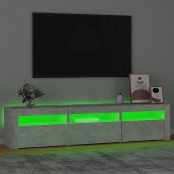 Comodă TV cu lumini LED, gri beton, 180x35x40 cm - Img 4