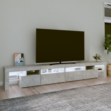 Comodă TV cu lumini LED, gri beton, 260x36,5x40cm - Img 3