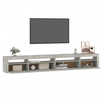 Comodă TV cu lumini LED, gri beton, 270x35x40 cm - Img 5