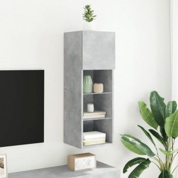 Comodă TV cu lumini LED, gri beton, 30,5x30x90 cm - Img 4