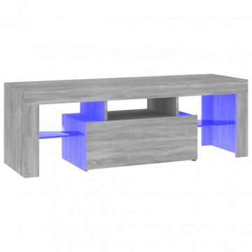 Comodă TV cu lumini LED, gri sonoma, 120x35x40 cm - Img 2