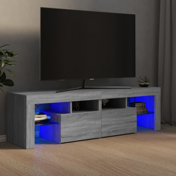 Comodă TV cu lumini LED, gri sonoma, 140x36,5x40 cm - Img 1