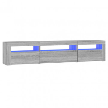 Comodă TV cu lumini LED, gri sonoma, 195x35x40 cm - Img 2