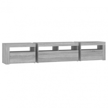 Comodă TV cu lumini LED, gri sonoma, 210x35x40 cm - Img 7