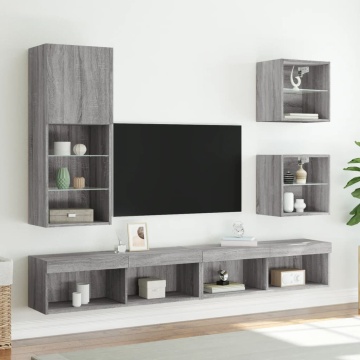 Comodă TV cu lumini LED, gri sonoma, 40,5x30x102 cm - Img 3