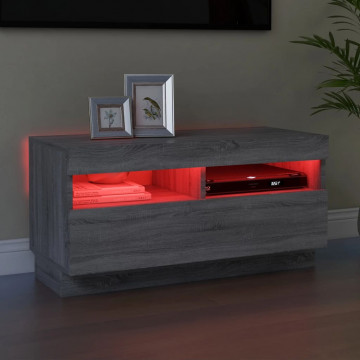 Comodă TV cu lumini LED, gri sonoma, 80x35x40 cm - Img 3