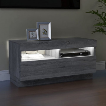 Comodă TV cu lumini LED, gri sonoma, 80x35x40 cm - Img 8