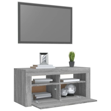 Comodă TV cu lumini LED, gri sonoma, 90x35x40 cm - Img 5