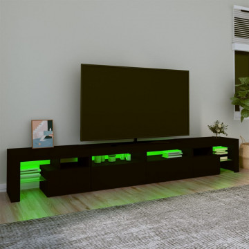Comodă TV cu lumini LED, negru, 260x36,5x40cm - Img 4