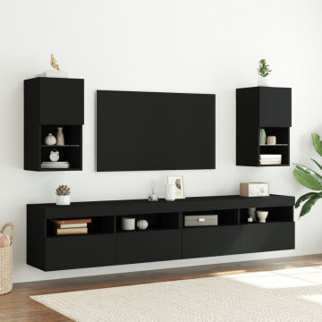 Comodă TV cu lumini LED, negru, 30,5x30x60 cm - Img 3