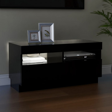 Comodă TV cu lumini LED, negru, 80x35x40 cm - Img 8