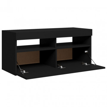 Comodă TV cu lumini LED, negru, 90x35x40 cm - Img 7