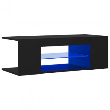 Comodă TV cu lumini LED, negru, 90x39x30 cm - Img 2