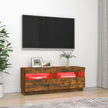 Comodă TV cu lumini LED, stejar fumuriu, 100x35x40 cm - Img 3