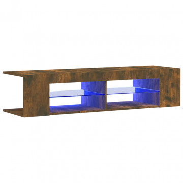Comodă TV cu lumini LED, stejar fumuriu, 135x39x30 cm - Img 2