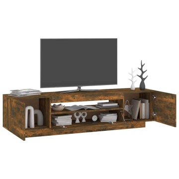 Comodă TV cu lumini LED, stejar fumuriu, 160x35x40 cm - Img 5