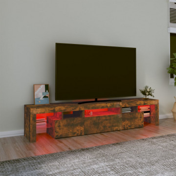 Comodă TV cu lumini LED, stejar fumuriu,200x36,5x40cm - Img 8
