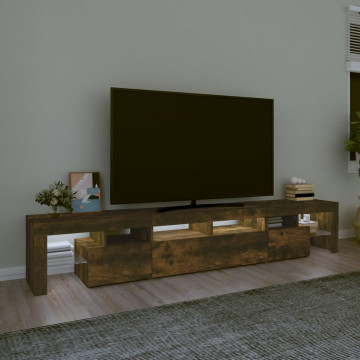 Comodă TV cu lumini LED, stejar fumuriu,230x36,5x40cm - Img 3