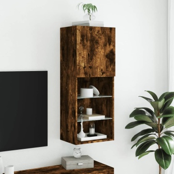 Comodă TV cu lumini LED, stejar fumuriu, 40,5x30x102 cm - Img 4