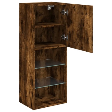 Comodă TV cu lumini LED, stejar fumuriu, 40,5x30x102 cm - Img 7