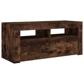 Comodă TV cu lumini LED, stejar fumuriu, 90x35x40 cm - Img 7