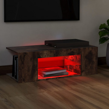 Comodă TV cu lumini LED, stejar fumuriu, 90x39x30 cm - Img 5