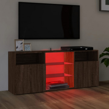 Comodă TV cu lumini LED, stejar maro, 120x30x50 cm - Img 3