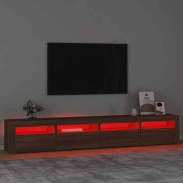 Comodă TV cu lumini LED, stejar maro, 240x35x40 cm - Img 8